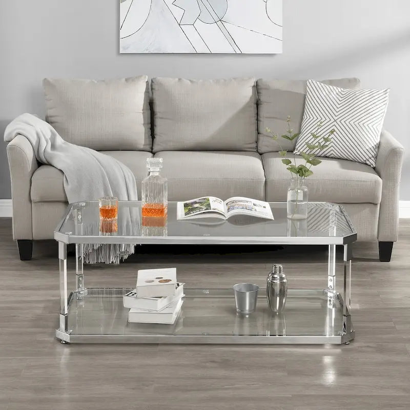 Chrome Coffee Tables Glass Coffee Table with Shelf