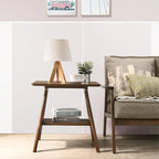 Roundhill Furniture Arona Mid-Century Modern Wood End Table with Shelf