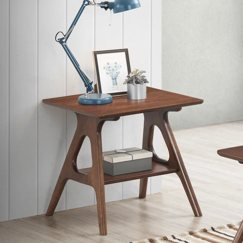 Roundhill Furniture Arona Mid-Century Modern Wood End Table with Shelf