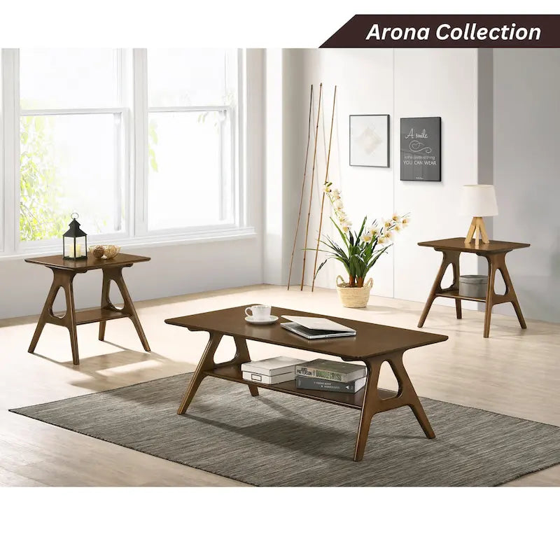 Roundhill Furniture Arona Mid-Century Modern Wood End Table with Shelf