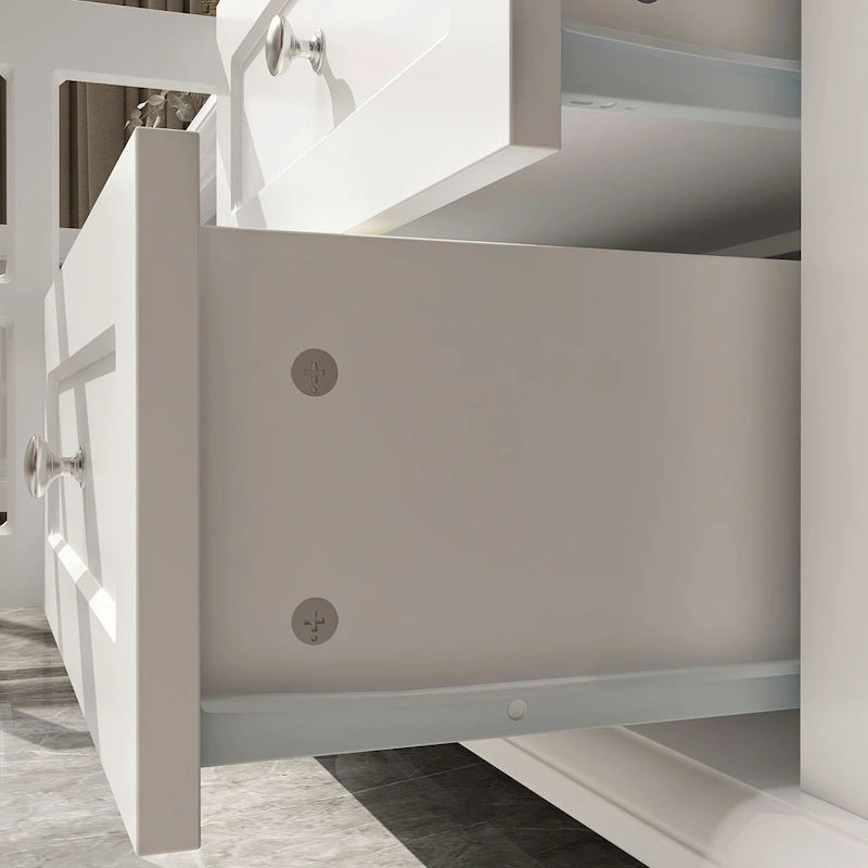Modern White TV Stand w/Glass Doors and Drawers Entertainment Console - 70.9