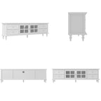 Modern White TV Stand w/Glass Doors and Drawers Entertainment Console - 70.9