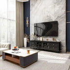 Modern White TV Stand w/Glass Doors and Drawers Entertainment Console - 70.9