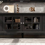 Modern White TV Stand w/Glass Doors and Drawers Entertainment Console - 70.9