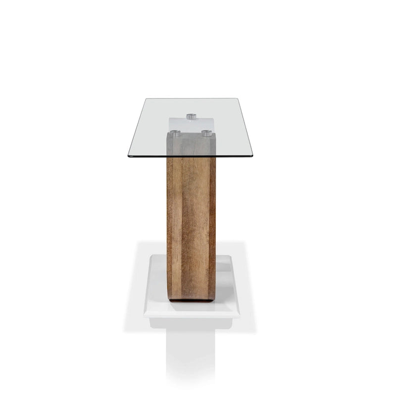 Tong Contemporary White and Natural Geometric Base 47-inch Glass Top Sofa Table by Strick & Bolton