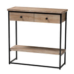 Silas Modern Industrial Natural Brown Finished Wood and Black Metal 2-Drawer Console Table