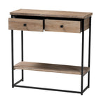 Silas Modern Industrial Natural Brown Finished Wood and Black Metal 2-Drawer Console Table