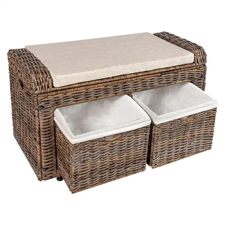 happimess Palermo 34.50 2 Drawer Wicker Storage Bench, Gray