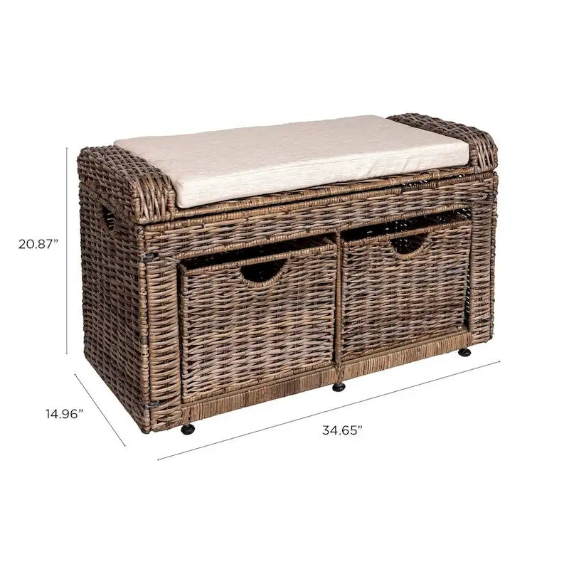 happimess Palermo 34.50 2 Drawer Wicker Storage Bench, Gray