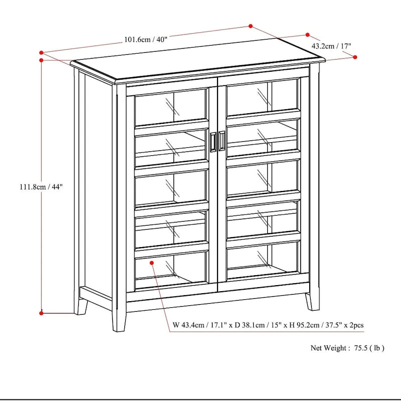 WYNDENHALL Portland SOLID WOOD 40 inch Wide Transitional Medium Storage Cabinet in Mahogany Brown - 40w x 16.9d x 44h