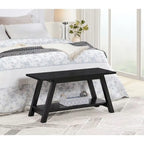 Roundhill Furniture Elyz Solid Wood Bench with Shelf, White