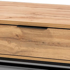 Franklin Oak Brown Wood and Black Metal 2-Drawer Coffee Table