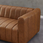 Clarence Mid Century Full Grain Leather Designer Couch in Tan Color