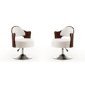 Manhattan Comfort Bopper White and Polished Chrome Faux Leather Adjustable Height Swivel Accent Chair (Set of 2)