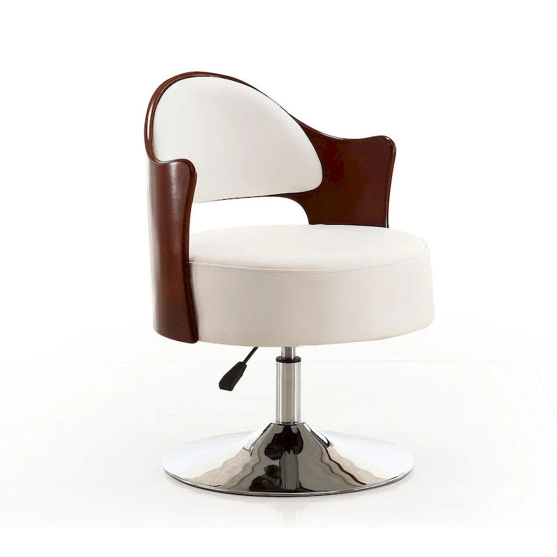 Manhattan Comfort Bopper White and Polished Chrome Faux Leather Adjustable Height Swivel Accent Chair (Set of 2)