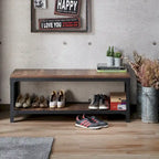 Maua Rustic Reclaimed Oak Metal Storage Entryway Bench by Furniture of America