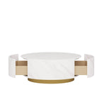 Modern Round Drum Coffee Table, Trapezoid White Marble Coffee Table For Living Room