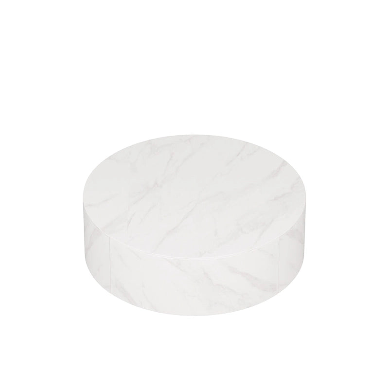 Modern Round Drum Coffee Table, Trapezoid White Marble Coffee Table For Living Room