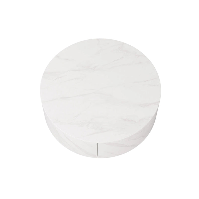 Modern Round Drum Coffee Table, Trapezoid White Marble Coffee Table For Living Room