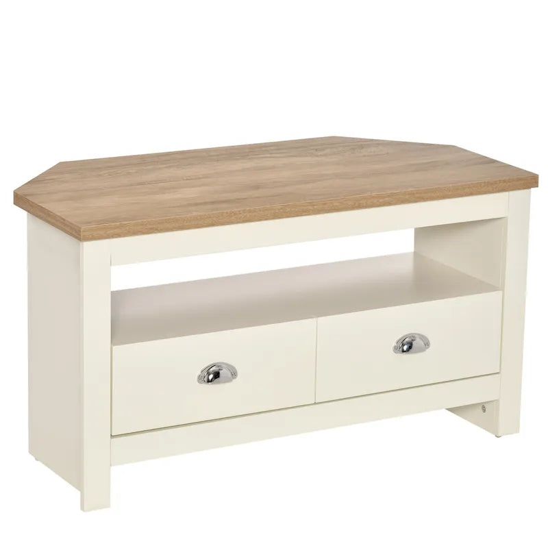 HOMCOM Corner TV Stand up to 50 Inch Entertainment Center TV Console Table with 2 Drawers and 1 Storage Compartment