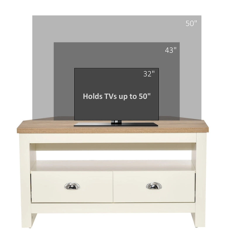 HOMCOM Corner TV Stand up to 50 Inch Entertainment Center TV Console Table with 2 Drawers and 1 Storage Compartment