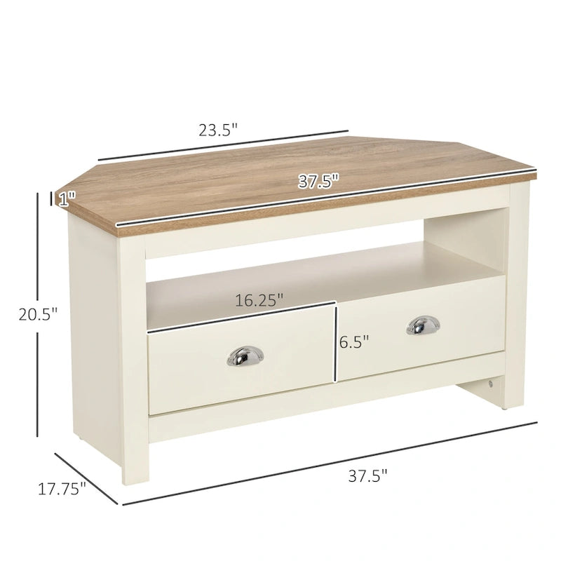 HOMCOM Corner TV Stand up to 50 Inch Entertainment Center TV Console Table with 2 Drawers and 1 Storage Compartment