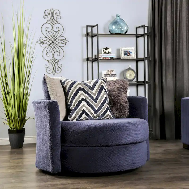 Slaren Transitional Navy Microfiber Padded 2-Piece Sectional and Chair Set by Furniture of America