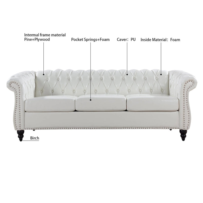 84 Chesterfield Rolled Arm 3 Seater Sofa