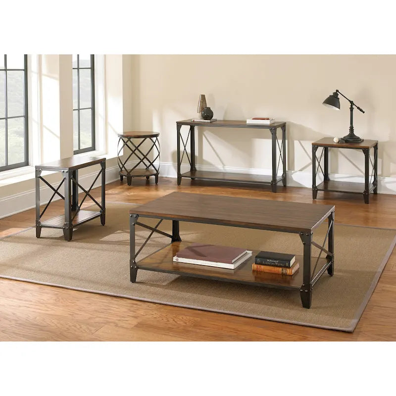 Steve Silver Fischer Solid Wood and Iron Rustic Square Side Table