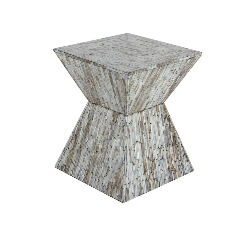 Mother of Pearl Shell Handmade Hourglass Shaped Accent Table - Gray or Beige - Roche River Decor