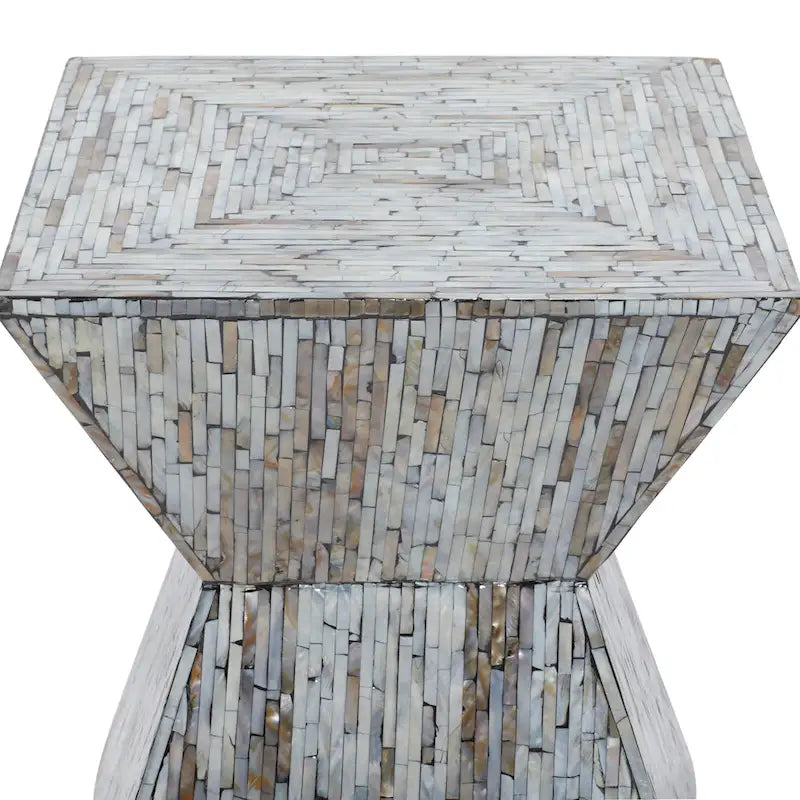 Mother of Pearl Shell Handmade Hourglass Shaped Accent Table - Gray or Beige - Roche River Decor
