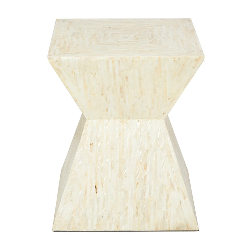 Mother of Pearl Shell Handmade Hourglass Shaped Accent Table - Gray or Beige - Roche River Decor