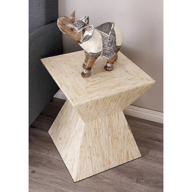 Mother of Pearl Shell Handmade Hourglass Shaped Accent Table - Gray or Beige - Roche River Decor