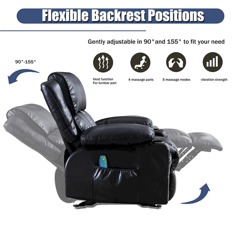 Faux leather Massage Recliner Chair, Rocker Recliner, Heat Function