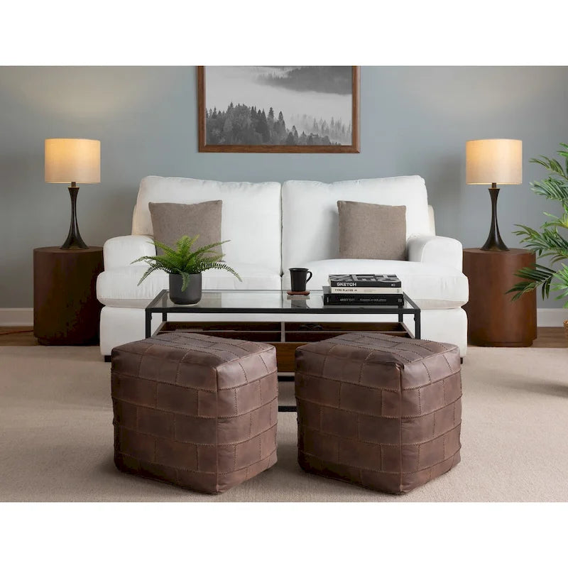 Carbon Loft Najah Patchwork Leather Industrial Pouf Ottoman
