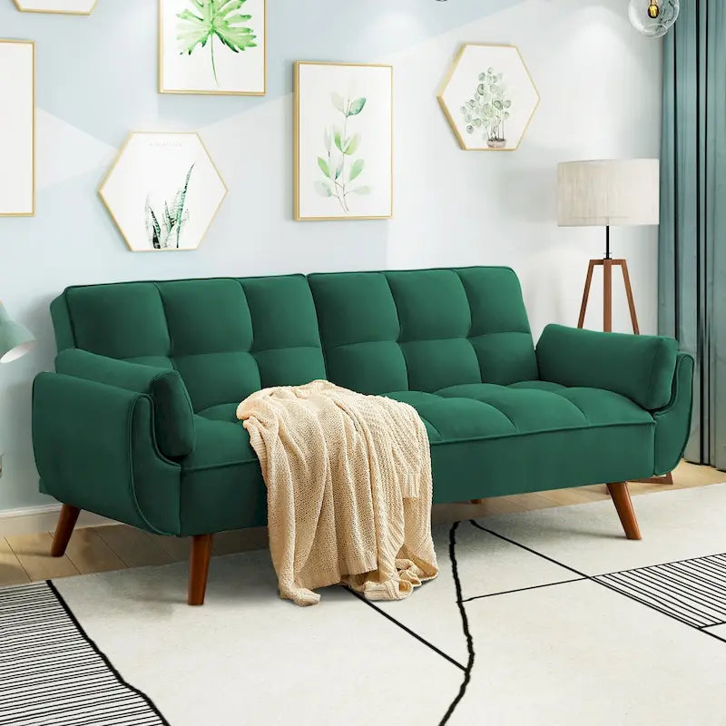 75.39 Futon Sofa Bed, Convertible Folding Futon Couch Recliner Lounge For Living Room With 2 Pillow/Armrest