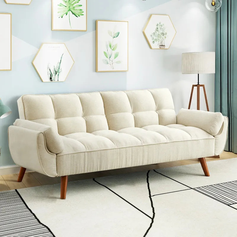 75.39 Futon Sofa Bed, Convertible Folding Futon Couch Recliner Lounge For Living Room With 2 Pillow/Armrest