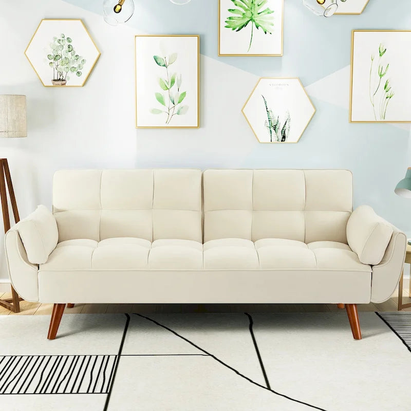75.39 Futon Sofa Bed, Convertible Folding Futon Couch Recliner Lounge For Living Room With 2 Pillow/Armrest