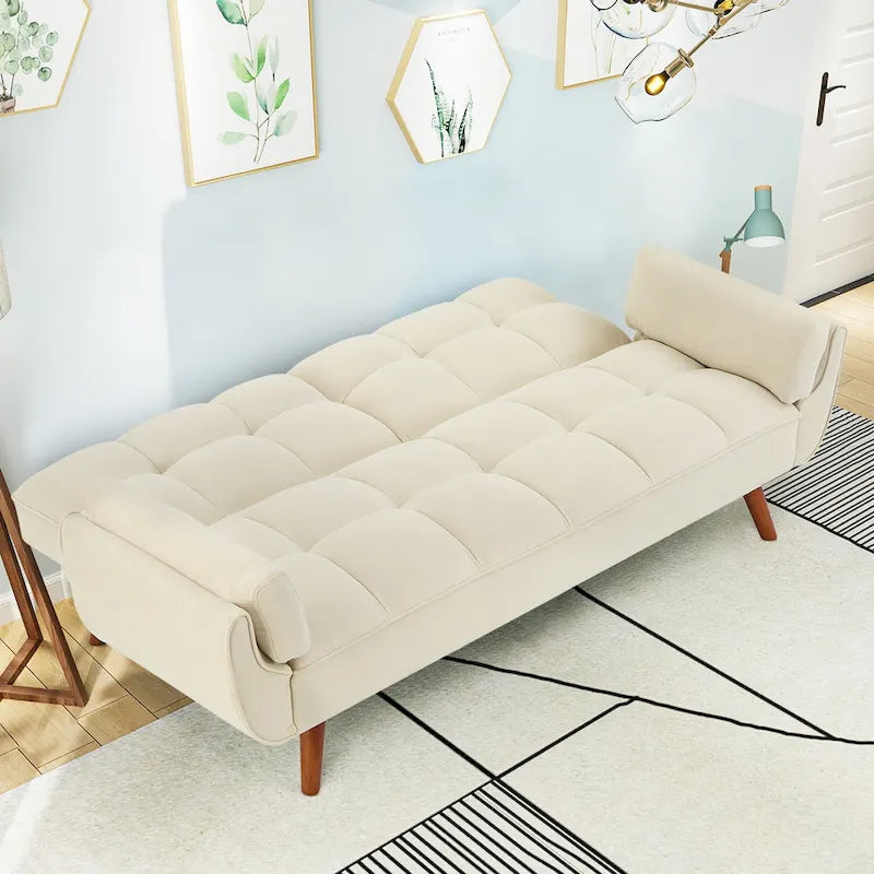 75.39 Futon Sofa Bed, Convertible Folding Futon Couch Recliner Lounge For Living Room With 2 Pillow/Armrest
