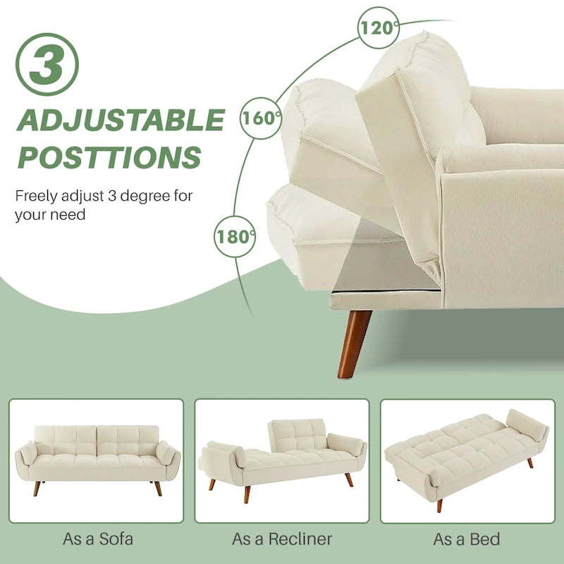 75.39 Futon Sofa Bed, Convertible Folding Futon Couch Recliner Lounge For Living Room With 2 Pillow/Armrest
