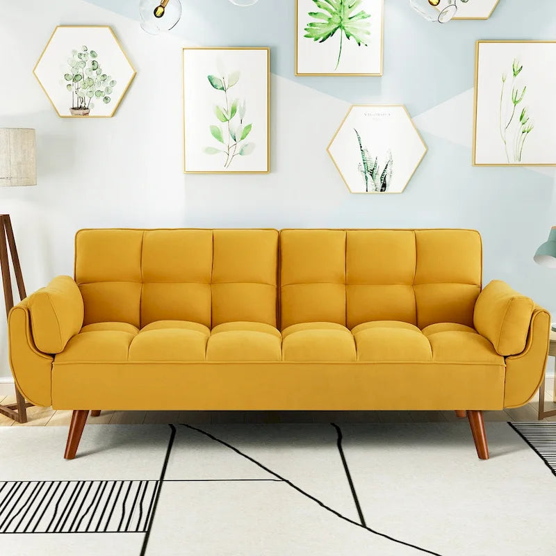 75.39 Futon Sofa Bed, Convertible Folding Futon Couch Recliner Lounge For Living Room With 2 Pillow/Armrest