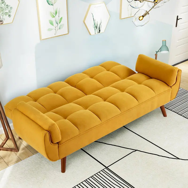 75.39 Futon Sofa Bed, Convertible Folding Futon Couch Recliner Lounge For Living Room With 2 Pillow/Armrest