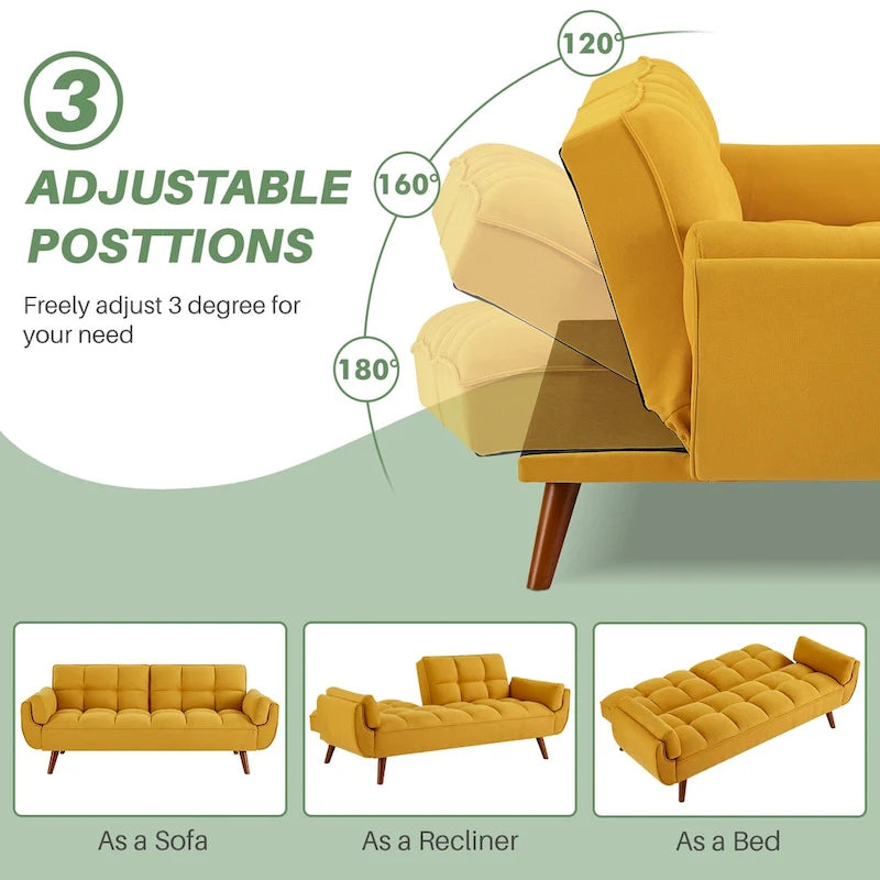 75.39 Futon Sofa Bed, Convertible Folding Futon Couch Recliner Lounge For Living Room With 2 Pillow/Armrest
