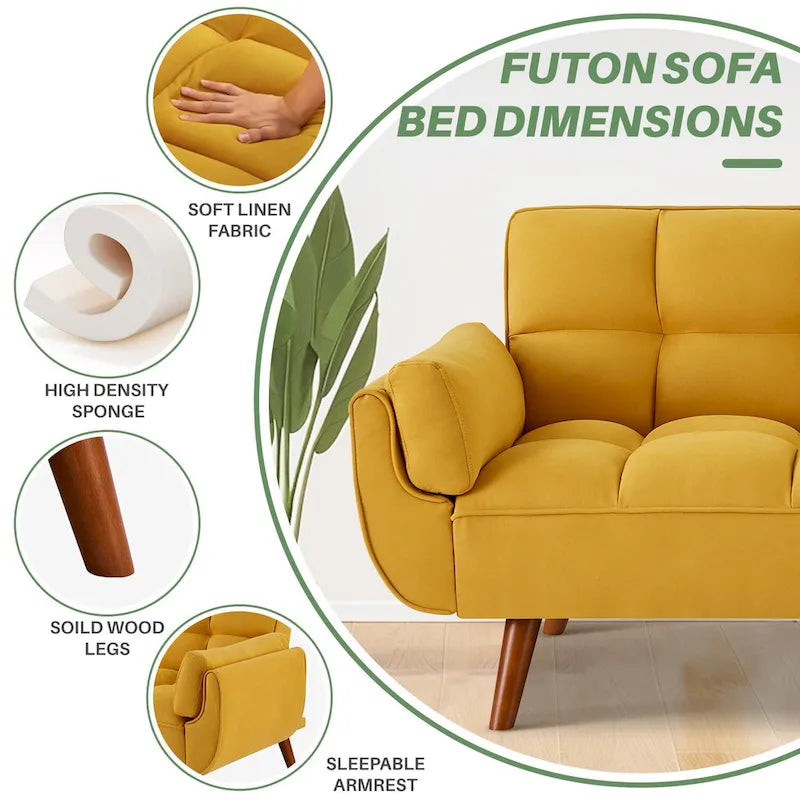 75.39 Futon Sofa Bed, Convertible Folding Futon Couch Recliner Lounge For Living Room With 2 Pillow/Armrest