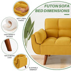 75.39 Futon Sofa Bed, Convertible Folding Futon Couch Recliner Lounge For Living Room With 2 Pillow/Armrest