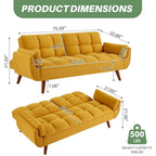 75.39 Futon Sofa Bed, Convertible Folding Futon Couch Recliner Lounge For Living Room With 2 Pillow/Armrest