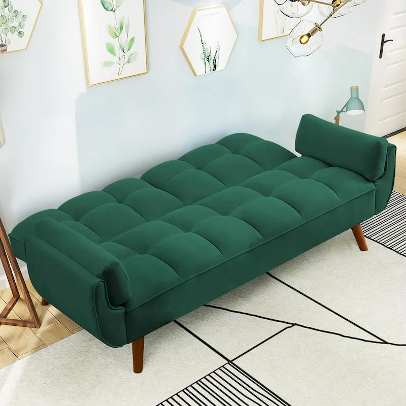 75.39 Futon Sofa Bed, Convertible Folding Futon Couch Recliner Lounge For Living Room With 2 Pillow/Armrest