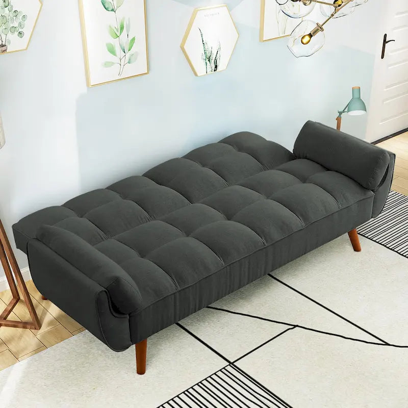 75.39 Futon Sofa Bed, Convertible Folding Futon Couch Recliner Lounge For Living Room With 2 Pillow/Armrest