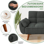 75.39 Futon Sofa Bed, Convertible Folding Futon Couch Recliner Lounge For Living Room With 2 Pillow/Armrest