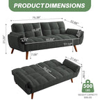 75.39 Futon Sofa Bed, Convertible Folding Futon Couch Recliner Lounge For Living Room With 2 Pillow/Armrest